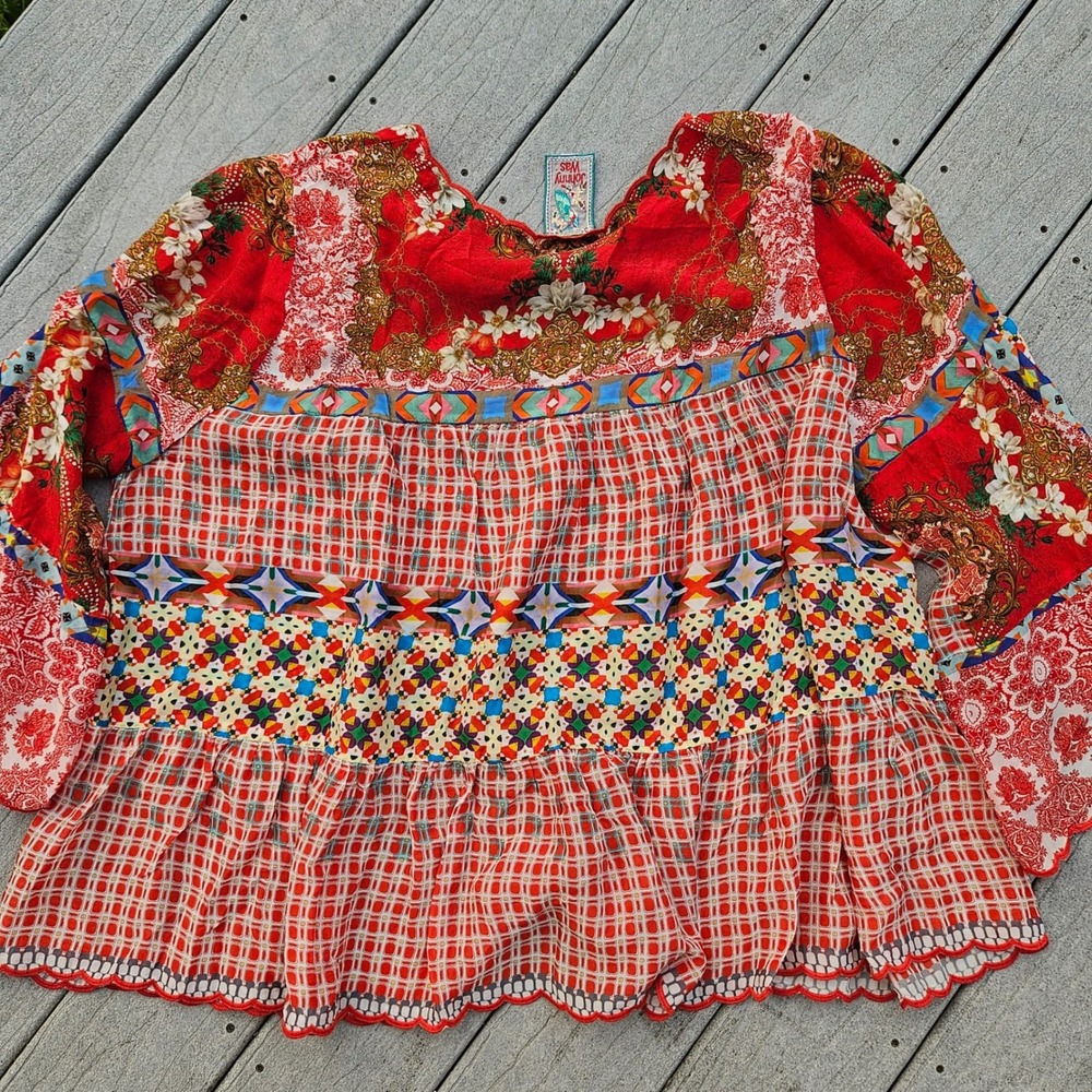 Johnny Was Fyson Mixed-Print Georgette Tunic Blouse Size 1X - Picture 7 of 12